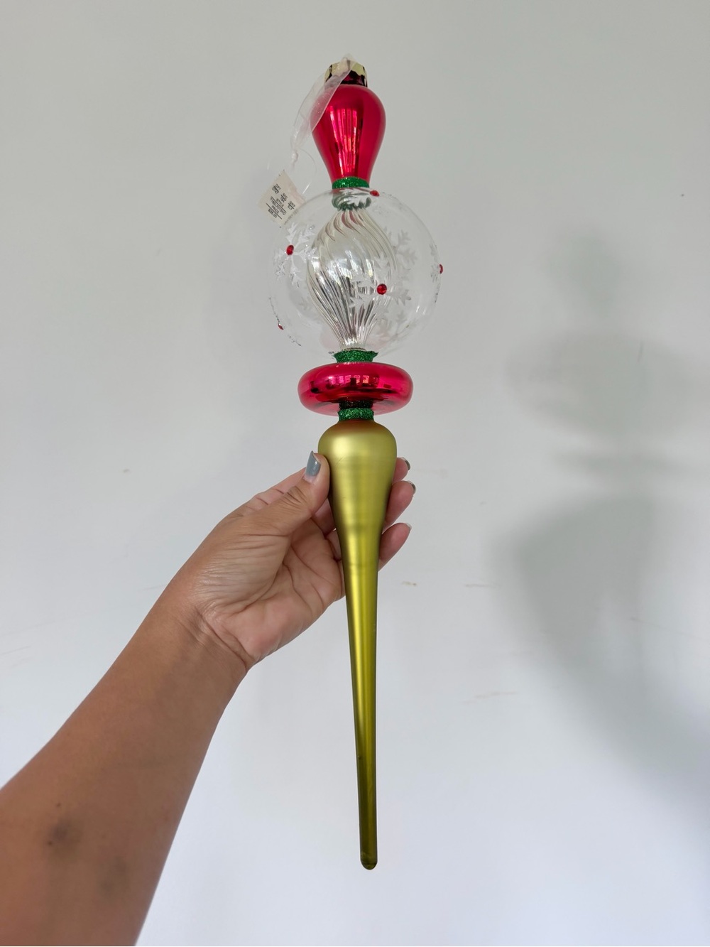 Holiday Glass Vintage Style Finial Tree Ornament Gold, Red, and Clear Christmas